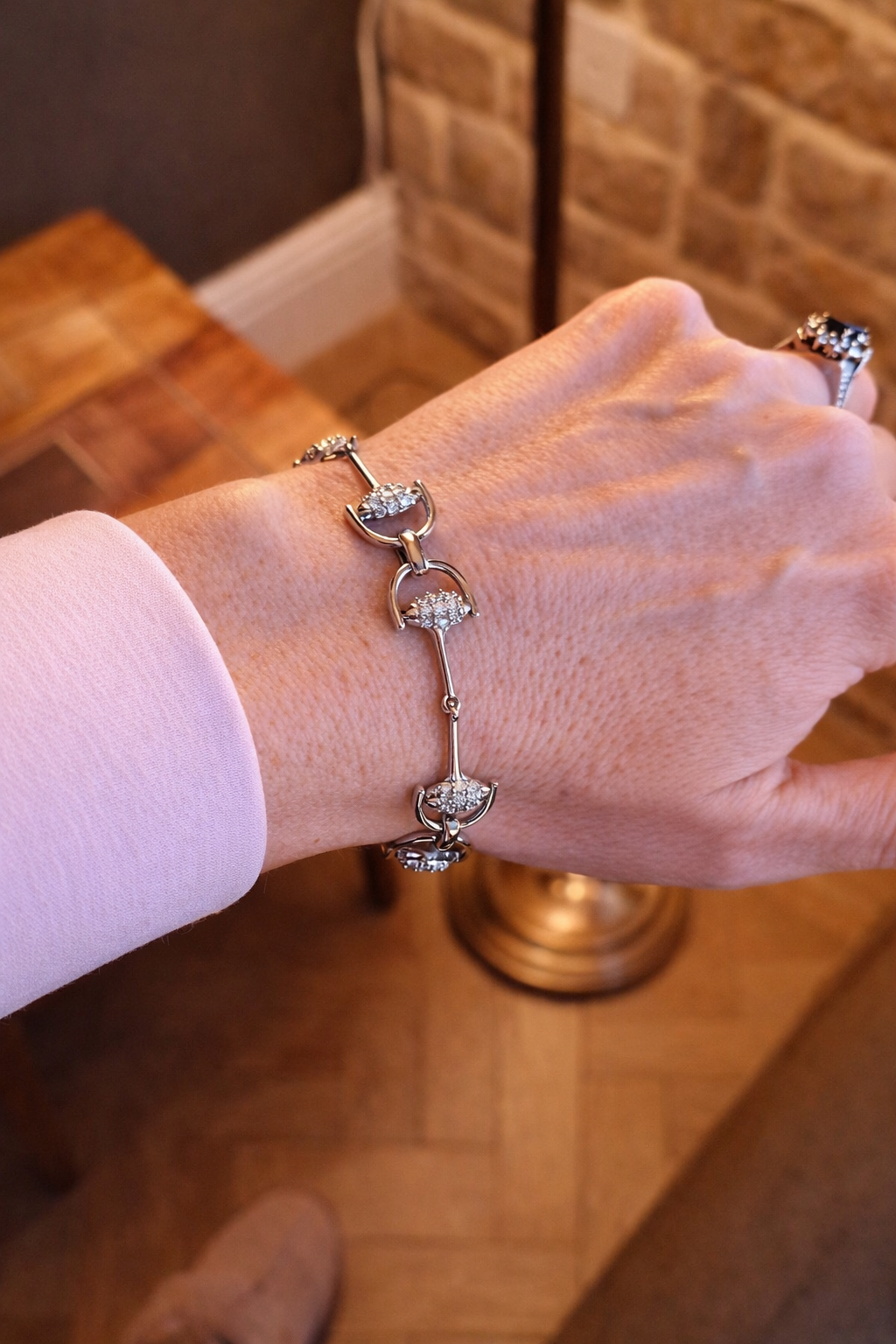 Mini Pavé Silver Snaffle Bracelet