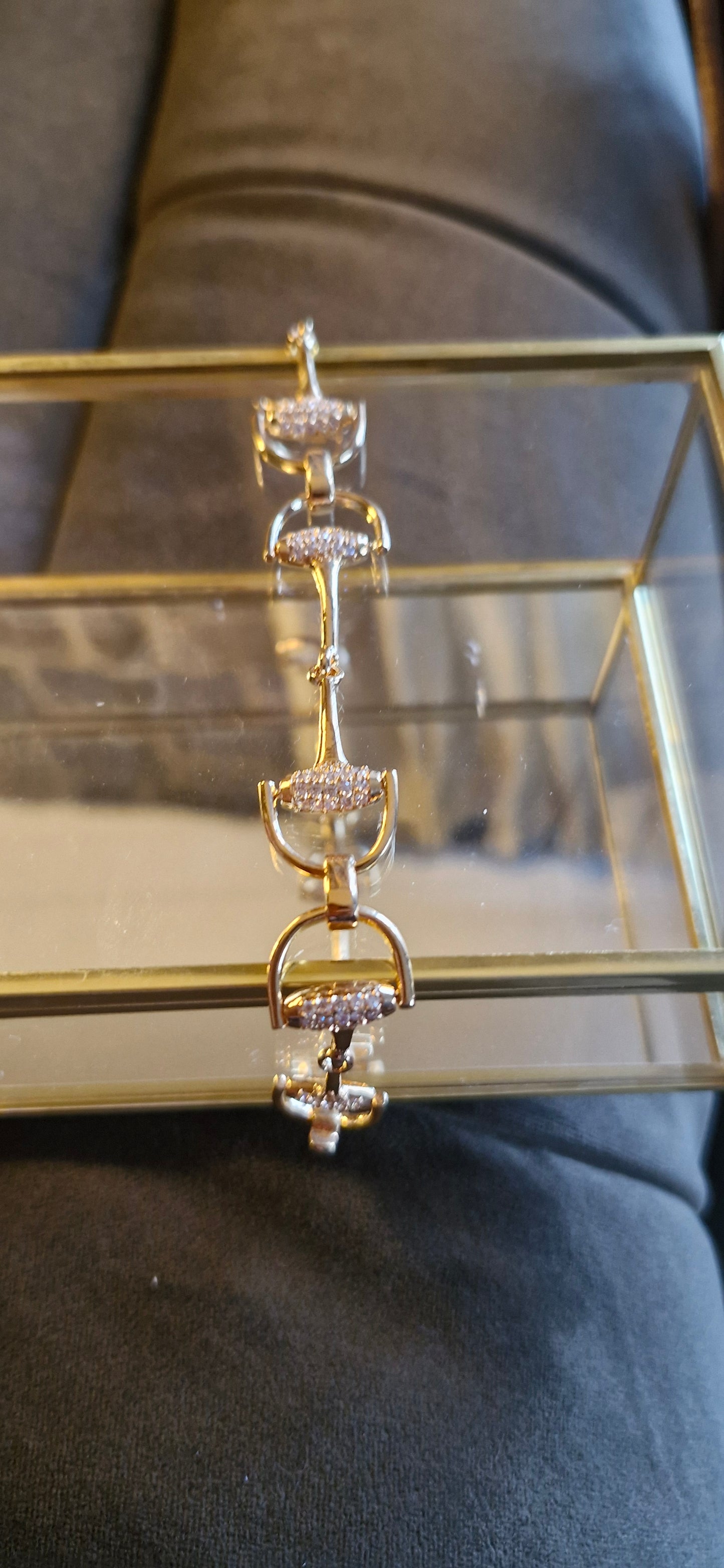 Medium Pavé Gold Snaffle Bracelet