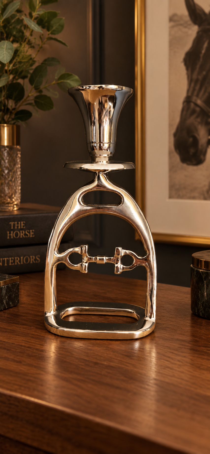 Small Silver Stirrup Candlestick Holder with Snaffle Detail