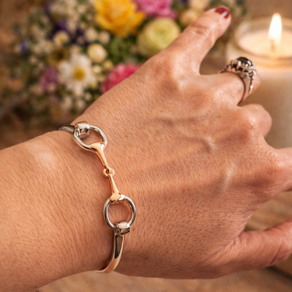 Silver and Rose Gold Snaffle Bit Bangle