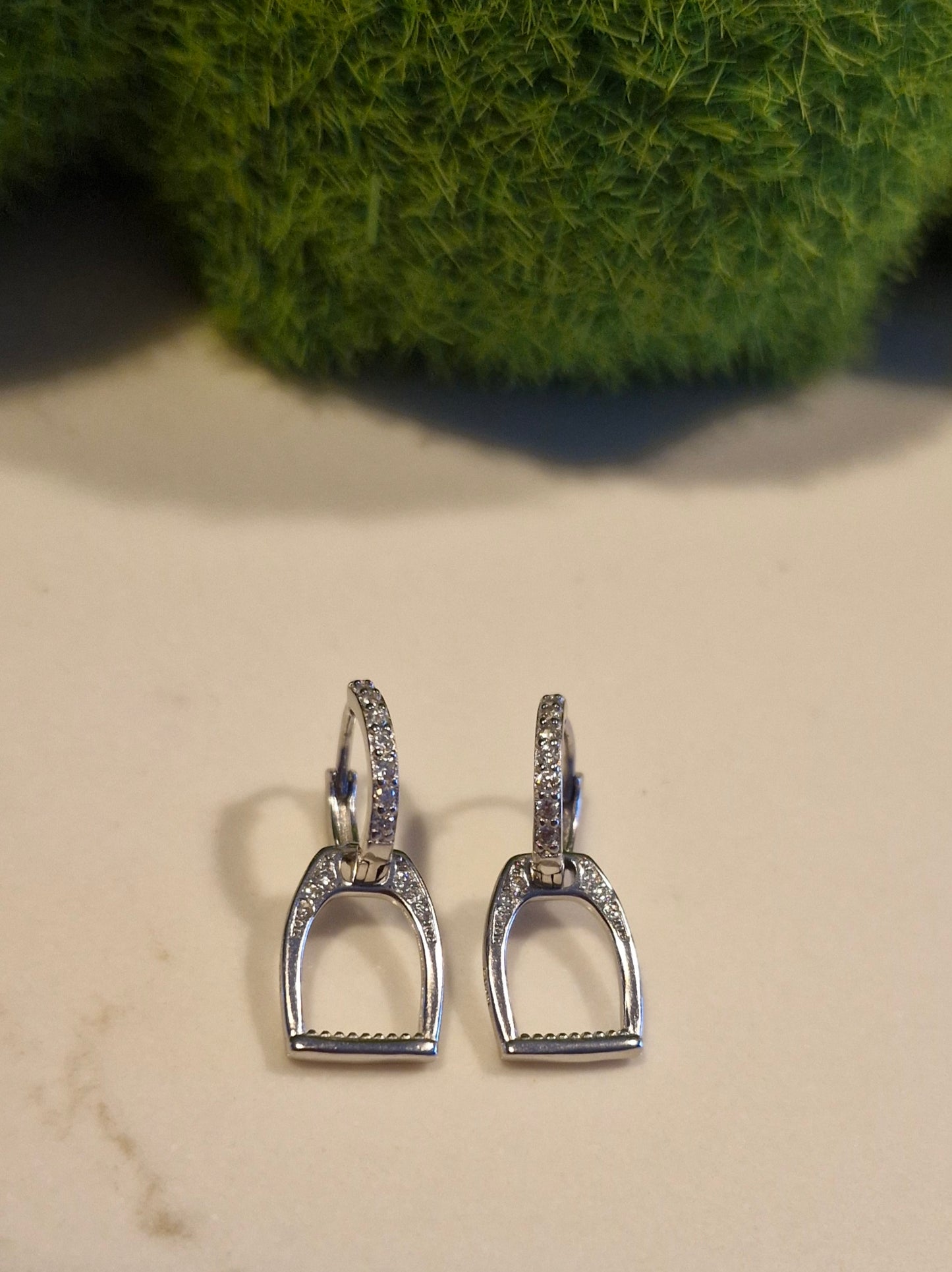Silver Pave Stirrup Earrings