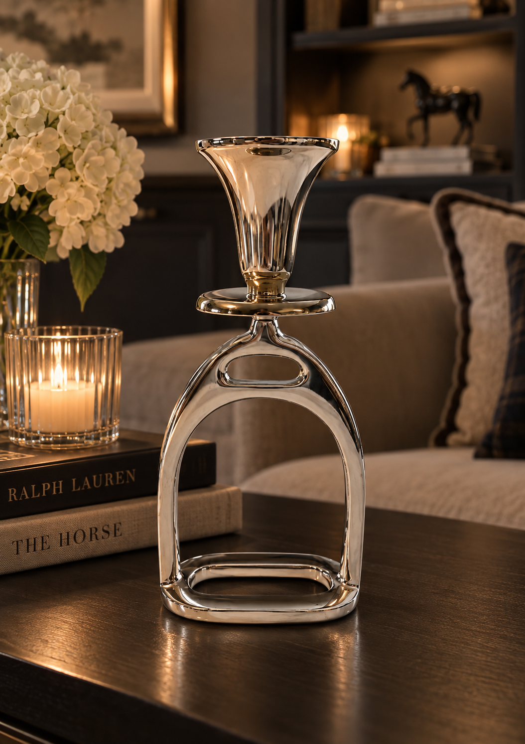Small Silver Stirrup Candlestick Holders - Pair