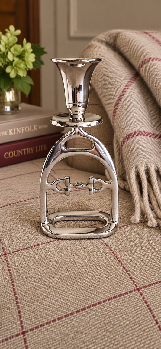 Small Silver Stirrup Candlestick Holder with Snaffle Detail