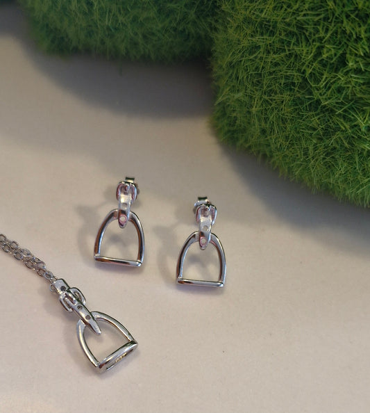 Petite Silver Stirrup Necklace & Earring Set
