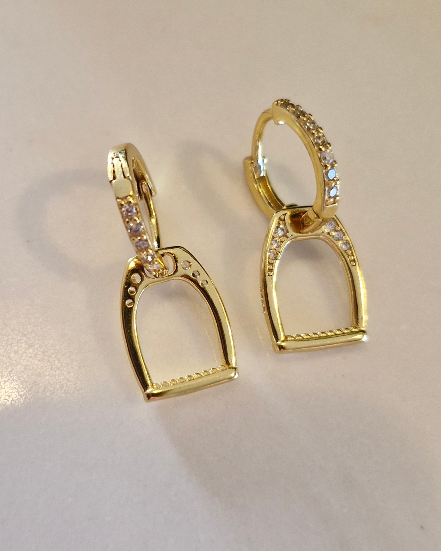 Gold Pave Stirrup Earrings