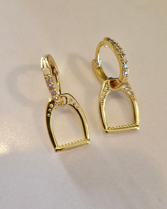Gold Pave Stirrup Earrings