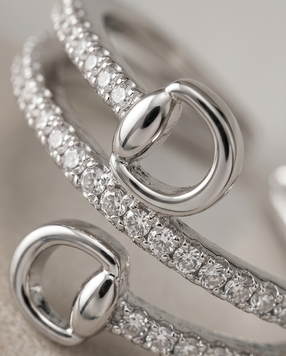 The Pave Snaffle Wrap Around Set - Silver